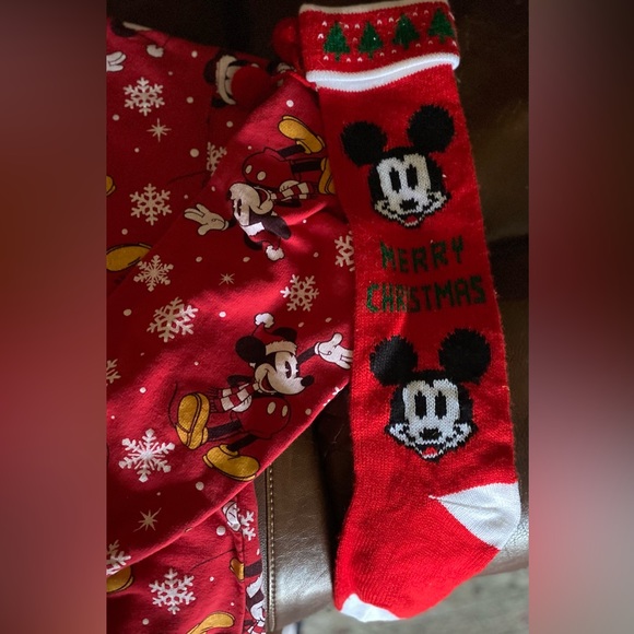 Mickey Mouse SET Unisex Juniors Printed Snowflake Holiday Sweatshirt & Stocking - Picture 4 of 8